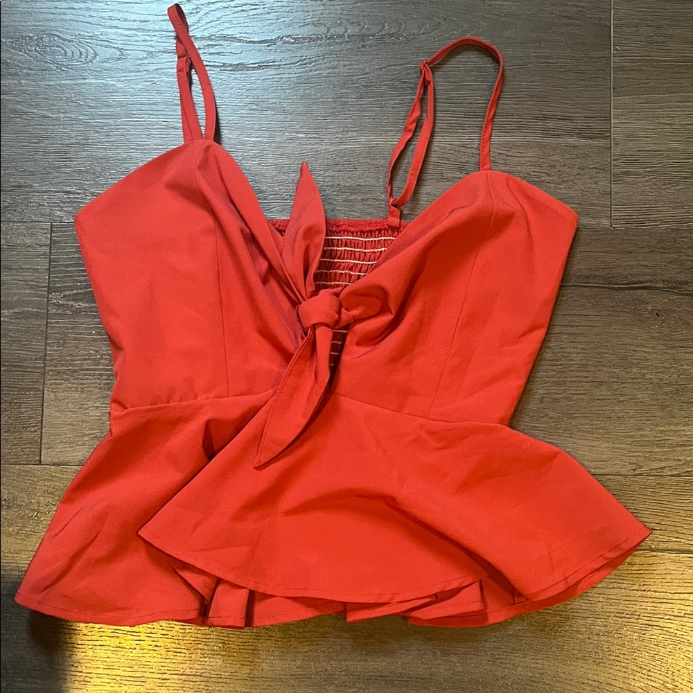 Source Unknown Red Tie-Front Peplum Camisole